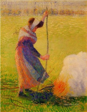 Camille Pissarro Painting - mujer quemando leña Camille Pissarro